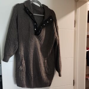Cozy Brown Knit Sweater with Button Collar